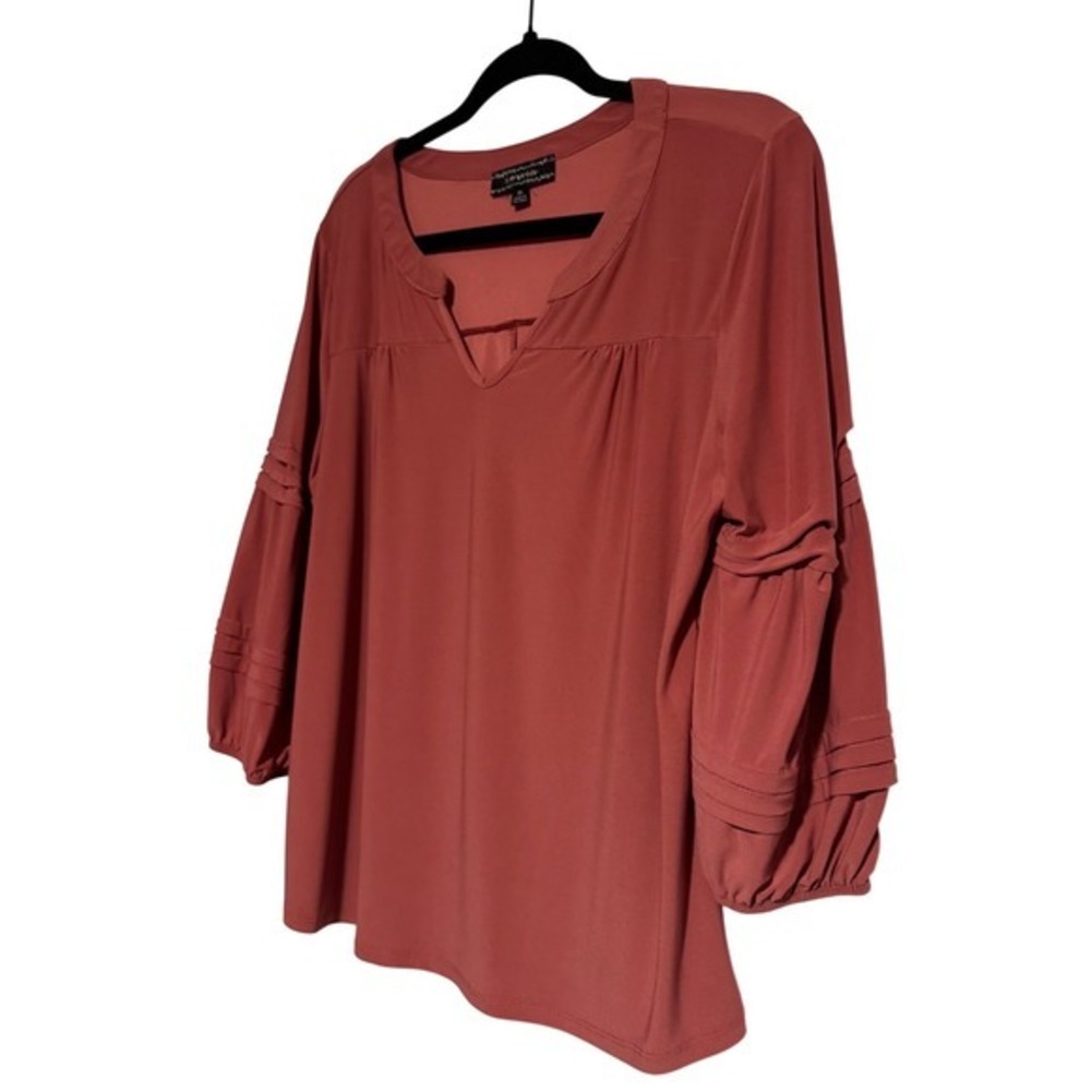 Corvia Blouse Women XL Mauve Excellent Pintuck Lantern Sleeve Split Neck - Picture 6 of 8